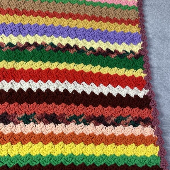 Vintage Handmade Crocheted Grannycore Afghan Throw Blanket 44x32 Fall Cottage - Picture 6 of 7
